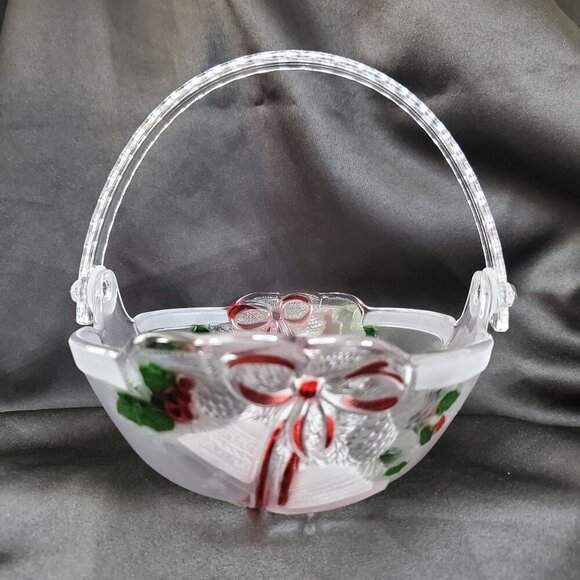 Mikasa Celebrations Holiday Bells Collection Basket 7.75" Clear & Red Christmas - Picture 12 of 16